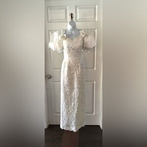 Vintage Unbraded Elegant White Lace Dress